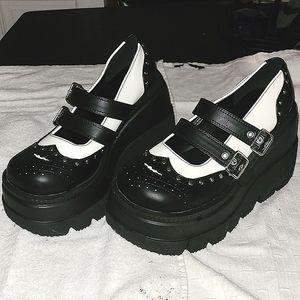 Demonia Black and white wingtip Mary Jane platforms , SIZE 9